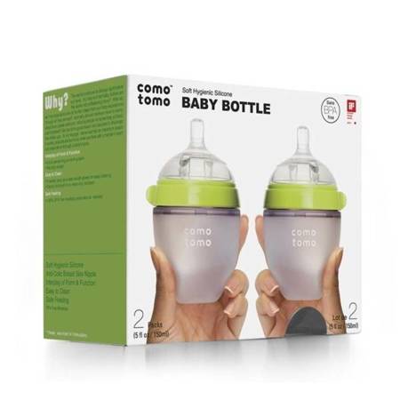 Comotomo Zestaw antykolkowych butelek silikonowych MOM'S BREAST 150 ml Green NEWBORN 2 pack